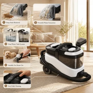 High Performance Efficient Automatic Wet & Dry Deep Cleaning Carpet Cleaner for Household & Hotel Use Lightweight Portable