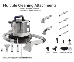 High Pressure Electric Portable Multi-function Handheld Wet Dry Canister Fabric Carpet Steam Cleaner with Universal Wheels