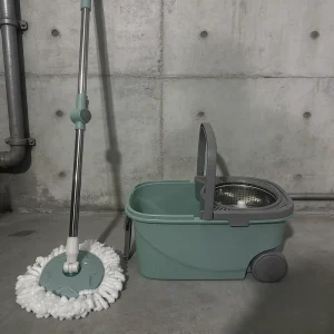 High Quality Easy Take 360 Degree Wet and Dry Silicone Wiper Spin Magic Mop Bucket Set with Wheels Stainless Steel 2 Mopheads