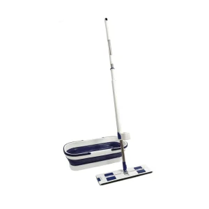 High Quality Flat Mop 45CM with Tooth and Scraper EVA Squeegee Clip Detergent Compartment Hands-Free Mop Folding Bucket