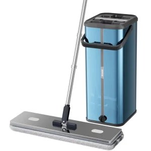 High Quality Hand Free Self Wringing Eco Friendly Stainless Steel Flat Mop Set 2 Mopheads Extendable Handle 90% 100% Dehydration