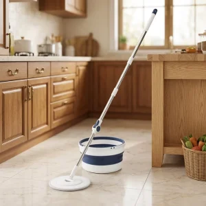 High Quality Microfiber Flat Mop and Bucket Set with Telescopic Handle Rotating Head and Self wringer for Effortless Cleaning