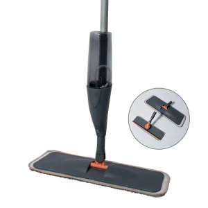 Holamopa Water Spray Mop Two Head Set with Iron Pole Microfiber Flat Pad and Squeegee Head for Floor Cleaning and Water Removal