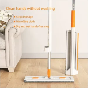 Home Floor Cleaning Mop Supplier Adjustable Squeeze Flat Mop with Microfiber Dust Mop Pad