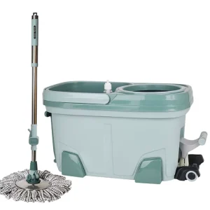 Home Supplier 360-Degree Rotary Floor Cleaner with Microfiber Head, Metal Basket, and Mop Bucket