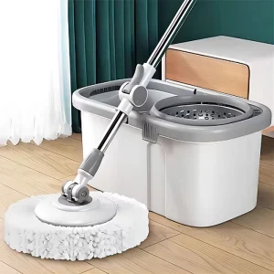 Home Use Floor Cleaning Wet/Dry Mop 360-Degree Rotating Bucket System Wringer Kit Steel Basket PP Mop