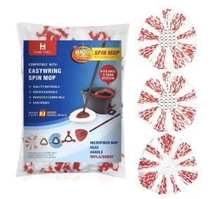 HomeTimes 3 Pack EasyWring Mop Refill Compatible Machine Washable Microfiber Replacement Pads for Deep Cleaning