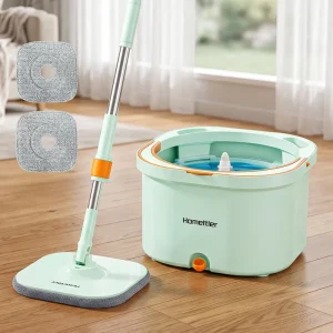 Homettler Durable Steel Spin Mop Bucket Set Magic Handle Eco Friendly High Dehydration Rate Reusable Mop Pads Home Dry Wet Floor