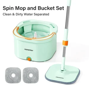 Homettler Eco Friendly for Microfiber 360 Spin Telescopic Handle Self Wringing Bucket Dry Wet Use Easy Wring Set