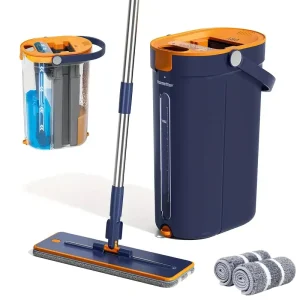 Homettler Flat Mop with Bucket Clean Dirty Separation Include 2 Thick Washable Reusable Mop Pads Cleaning Floor Household Items