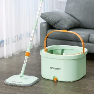 Homettler Light Green Telescopic Handle Eco Friendly Durable Handheld Rotating Microfiber Fabric Mop Head Cleaning Cloth Mopping