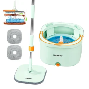 Homettler Mop and Bucket With Wringer Set Hands Free Flat Floor Mop and Bucket Home Floor Cleaning System for All Floor Cleaning
