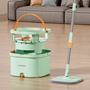 Homettler Mops Clean Dirty Separation 360 Spin Mop Bucket Set and Wringer with Magic Handle and Steel Pole Floor Cleaning Tool