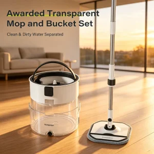 Homettler Transparent Mops Household Rotating Mop with Water Bucket Dual Chamber Dirty Water and Clean Water Self Separation