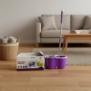 House Cleaning Set with Plastic Basket, Stainless Steel Extendable Handle, Floor Mop and Bucket