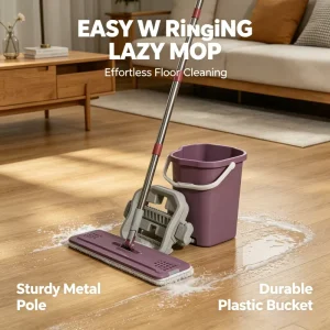 Household 40cm Rotate Floor Cleaning Tool Scraper Flat Mop Fiber Stainless Steel Panel Extendable Handle Self Wringer Mop Set