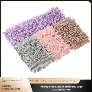 Household Chenille Flat Mop Head with Replacement Cloth, Manual Wringing, Stainless Steel Pole, 70 g/Piece