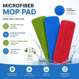Household Cleaning Supplies Reusable Eco Friendly Microfiber Hook and Loop Mop Head Wet Dry Flat Mop Pads Refills