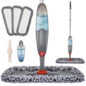 Household Commercial Flat Mop Set with 3 Microfiber Mop Heads and 635ml Spray Bottle