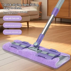 Household Eco Friendly Manual Telescopic Flat Mop Towel Holder Stainless Steel Pole Microfiber Fabric Rotating Head Dual Use Wet