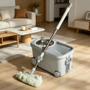 Household Flat Mop Bucket Automatic Absorbent Mop Steel Desk Style Cleaning Rotating Head Mop and Bucket Set