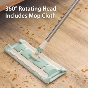 Household Flat Mop with 360-Degree Rotation Stainless Steel Pole and Replaceable Detachable Microfiber Mop Pad