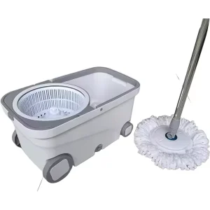Household Items Supplier 360 Rotating Mop Bucket and Wringer With Wheels and Handle Stainless Steel Rod + Microfiber Cloth Head
