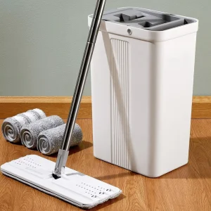 Household Long-Handle Flat Squeeze Mop with Microfiber Mop Head and Bucket