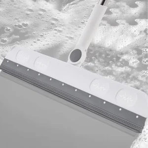 Household Long-Handle Floor Squeegee with Brushed Steel and Soft Fiberglass Brush