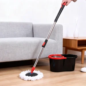 Household Microfiber Wet Dry Dual-Use 360 Rotation Mop Bucket With Stainless Steel Handle And Flat Head