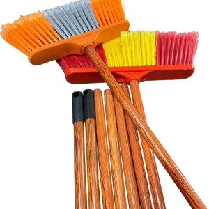Household Plastic Floor Broom with PVC-Coated Wood Handle and Italian Thread