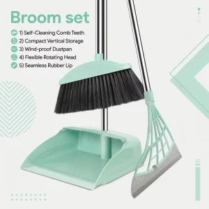 Household Plastic Thickened Broom Dustpan Set 3 Piece Squeegee Mop Floor Cleaning Kit Easy Cleaning Soft Nylon Bristles