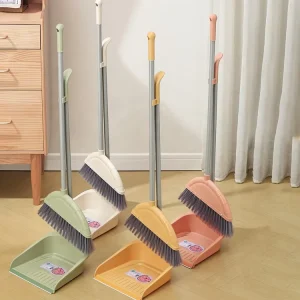 Household Soft Cleaning Broom Set with Plastic and Stainless Steel Broom and Dustpan