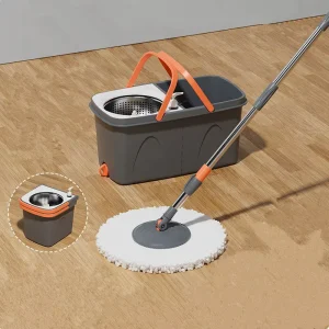 Household Spin Mop Set with Separate Square Bucket, Stainless Steel Telescopic Rod, Microfiber Mop and 2 Mop Heads