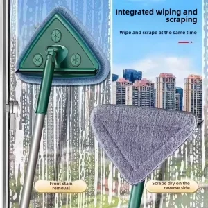 Household Triangular Microfiber Mop Lightweight Easy to Use Dust Removing Cleaning Tool with Plastic Tray for Home Floors Tiles