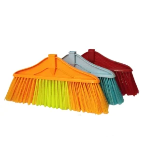 Ice Silk Plastic Broom with Wooden Handle and Flagged Medium Bristles for Home and Outdoor Use