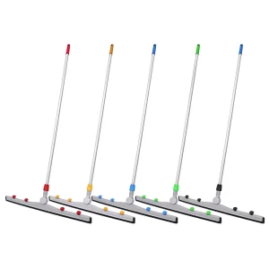 Indoor Foam Tile Floor Squeegee with Long Handle, Aluminum Head, Double Rubber Blade