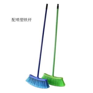 Indoor and Outdoor Broom with Soft Bristles and Wooden Stick Handle