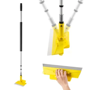 Industrial Cornered Plaster Squeegee with Stainless Steel Blade and Aluminum Telescopic Handle for Ceiling, Wall, and Mirror