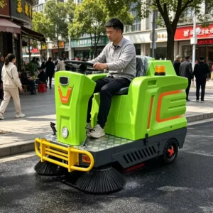 Industrial Electric Ride-On Road Sweeper with Dust Control System