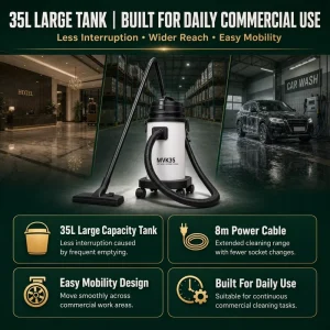 Industrial Electric Wet Dry Vacuum Cleaner 35L 230mbar Suction Commercial Cleaning Equipment Workshop Car Wash Floor 1000W 1