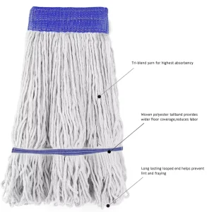 Industrial Looped-End Cotton String Mop Head with Blue Band for Commercial Floor Cleaning