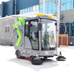 Industrial Ride-On Battery-Powered Burnishing Floor Sweeper Machine with Dual Rotating Brushes and Large Hopper