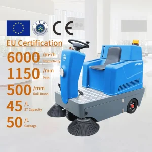 Industrial Ride-On Electric Floor Sweeper and Washer with Battery Power