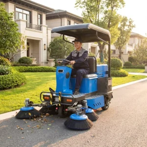 Industrial Ride-On Electric Floor Sweeper with Canopy, 8000-10000 m²/h