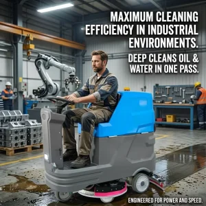 Industrial Ride-On Floor Scrubber 24V 100Ah Battery-Powered 46000 m²/h 90L Tank for Large Factory Warehouse