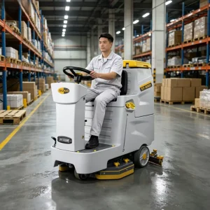 Industrial Ride On Floor Scrubber Battery Powered Floor Cleaning Machine OEM Supplier