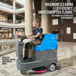 Industrial Ride on Floor Scrubber 24V 100Ah Battery Powered 580mm Cleaning Machine 4000㎡ h for Warehouse Mall
