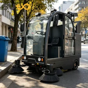 Industrial Ride on Floor Sweeper Machine Enclosed Cabin 15600sqm h Electric Road Sweeper OEM