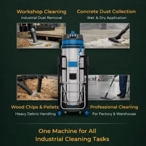 Industrial Stainless Steel Dust Vacuum Cleaner 3600W 100L 22kPa 3-Motor with Independent Switch for Workshop and Factory